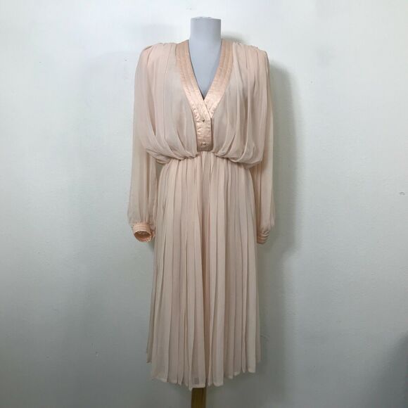Vintage 80s Wayne Clark Aline Marelle Dress Size 10 Pink Chiffon Prom Party - Picture 1 of 12